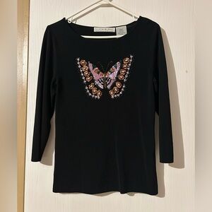 Black Butterfly Embellished Top